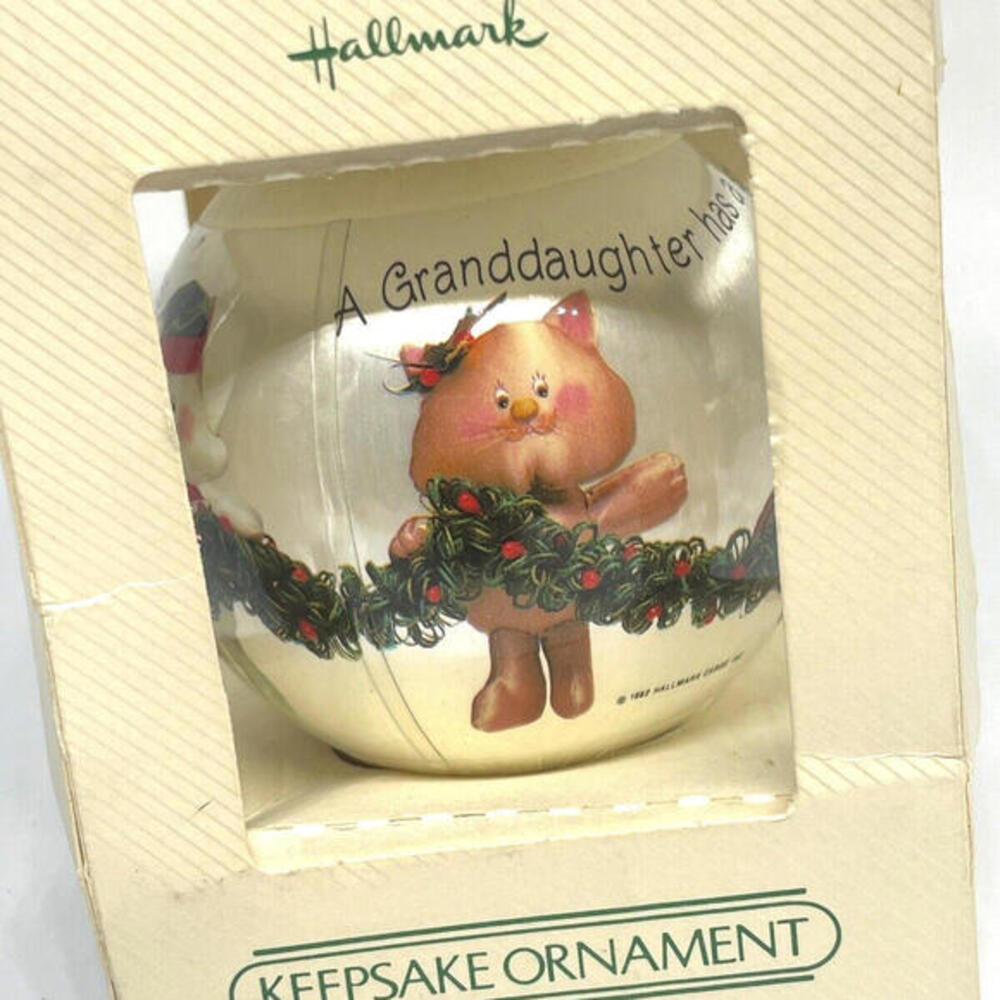 Vintage 1982 GRANDDAUGHTER‎ Hallmark Keepsake Satin Christmas Ornament in Box